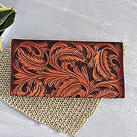 Leather wallet, 'Heavenly Vines' - Patterned Vine Motif leather Wallet in Nutmeg from India