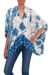 Tie-dyed rayon caftan, 'Indigo Style' - Indigo and Eggshell Tie-Dyed Rayon Caftan from Java