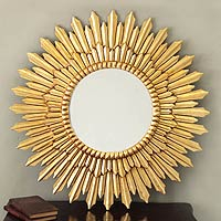 Mohena mirror, 'Sunbeams' - Gilded Bronze Leaf on Fine Mohena Wood Mirror 