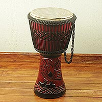 Wood djembe drum, 'Sankofa Symbol' - Sankofa Symbol Authentic African Djembe Handcrafted Drum