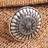 Sterling silver cocktail ring, 'Solar Flair' - Oxidized Sterling Silver Sun Cocktail Ring