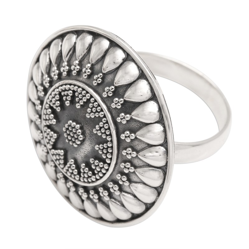 Oxidized Sterling Silver Sun Cocktail Ring - Solar Flair | NOVICA