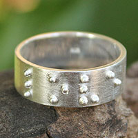 Sterling silver band ring, 'Braille Love' - Hand Crafted Sterling Silver Band Ring