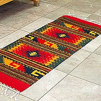 Zapotec wool area rug, 'Diamond Forest' (1x2) - Hand Loomed colourful Wool Area Rug (1x2)
