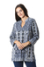 Viscose tunic, 'Mughal Blue' - Printed Viscose Tunic from India