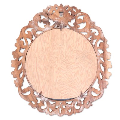 Wall mirror, 'Gianyar Garden' - Hand Carved Suar Wood Floral Wall Mirror from Bali