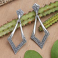 Sterling silver dangle earrings, 'Victory Arrows' - Sterling Silver Dangle Earrings with Traditional Motifs