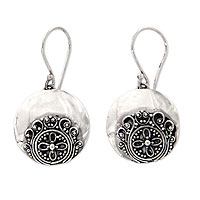 Sterling silver dangle earrings, 'Candidasa Beach Blossom' - Handcrafted Sterling Silver Earrings with Balinese Artistry
