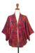 Batik rayon kimono jacket, 'Red Vine' - Red Hand-Stamped Batik Rayon Kimono Jacket from Bali thumbail