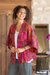 Batik rayon kimono jacket, 'Red Vine' - Red Hand-Stamped Batik Rayon Kimono Jacket from Bali (image 2b) thumbail