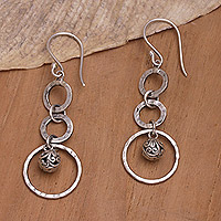 Sterling silver dangle earrings, 'Cultural Spheres' - Sterling Silver Dangle Earrings with Traditional Accents