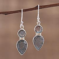 Labradorite dangle earrings, 'Dewdrop Muse'