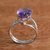 Amethyst solitaire ring, 'Crystalline Tears' - Brazilian Teardrop Amethyst & Silver Solitaire Ring