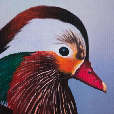 'Caresses of Water' - Signed Painting of a Mandarin Duck from Peru
