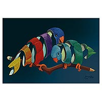 Giclee print, 'Couple of Parakeets' - Signed Surrealist Giclee Print of Two Parakeets from Brazil