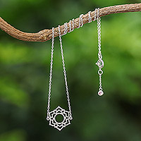 Cubic zirconia pendant necklace, 'Pink Chakra Crown' - Sterling Silver Pendant Necklace with Pink Cubic Zirconia