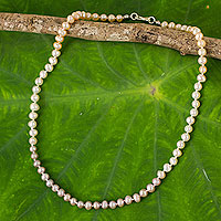 Cultured pearl strand necklace, 'Natural Sweetness' - Pink White Grey Pearls Necklace in Hand-knotted Strand