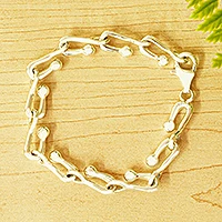 Sterling silver link bracelet, 'Silver Harmony' - Taxco Silver Hook Chain Link Bracelet from Mexico