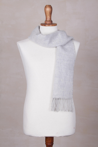 Alpaca blend scarf, 'Silver Gift of Warmth' - Handmade Alpaca Wool Blend Scarf