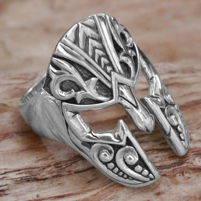 Men's sterling silver ring, 'Shining Knight' - Handcrafted Indonesian Engraved Sterling Silver Men's Ring