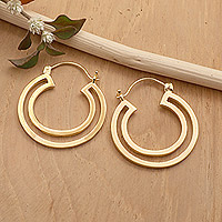 Gold-plated hoop earrings, 'Splendor Silhouettes' - Modern 18k Gold-Plated Brass Hoop Earrings Crafted in Bali