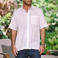 Men's embroidered cotton shirt, 'White Barong' - Men's White Embroidered Cotton Shirt