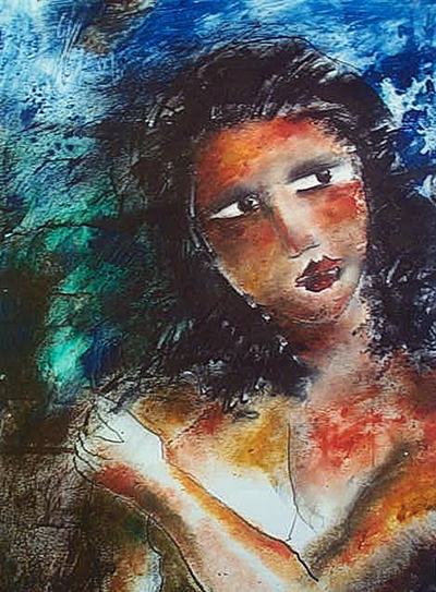 'Caribbean Woman VI' - Óleo sobre tabla de Bristol Pintura de mujer cubana
