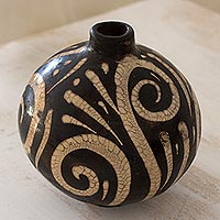 Ceramic decorative vase, 'Serpentine Loops' - Hand Made Decorative Burnish Ceramic Vase from Honduras