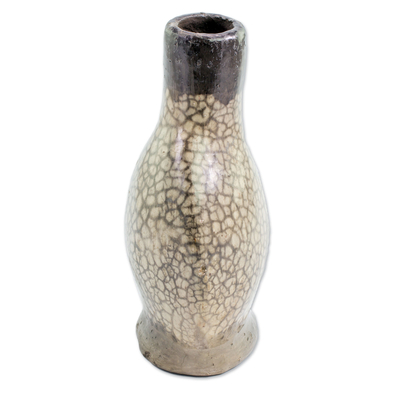 Batik ceramic decorative vase, 'Village Patterns' - Handcrafted Batik Ceramic Decorative Vase from Honduras