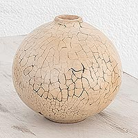Ceramic decorative vase, 'Lenca Wellspring' - Ivory and Grey Handcrafted Decorative Ceramic Round Vase