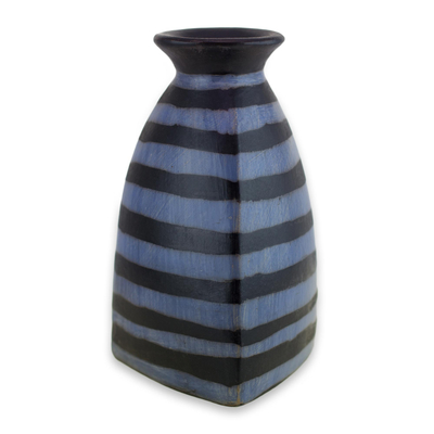 Jarrón Decorativo de Cerámica - Florero Decorativo de Cerámica triangular azul y negro de 8 pulgadas