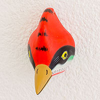 Wood mask, 'Woodpecker' - Handcrafted Pinewood Mask of a Woodpecker from Guatemala