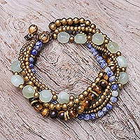 Multi-gemstone beaded torsade bracelet, 'Thai Tranquility' - Multi-Gemstone Beaded Torsade Bracelet from Thailand