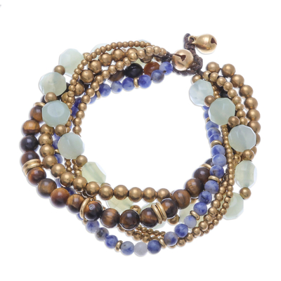 Multi-gemstone beaded torsade bracelet, 'Thai Tranquility' - Multi-Gemstone Beaded Torsade Bracelet from Thailand