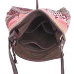 Leather-accented cotton blend sling bag, 'Intermission in Red' - Leather-Accented Patchwork Sling Bag