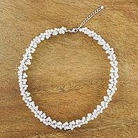 Pearl beaded necklace, 'Extravagant White' - Hand Made Bridal Pearl Strand Necklace