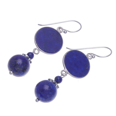 Lapis lazuli dangle earrings, 'Loving Moon' - Hand Crafted Lapis Lazuli Dangle Earrings