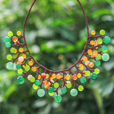 Multi-gemstone waterfall choker necklace, Forest Bubbles