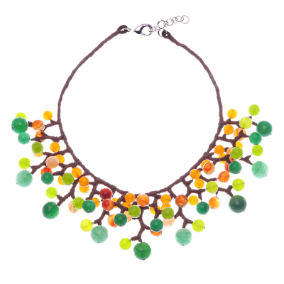 Multi-gemstone waterfall choker necklace, 'Forest Bubbles' - Green and Orange Multi-Gemstone Waterfall Choker Necklace