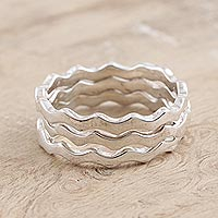 Sterling silver stacking rings, 'Third Wave' (set of 3) - Hand Crafted Sterling Silver Stacking Rings (Set of 3)