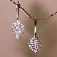 Sterling silver drop earrings, 'Monstera Beauty' - Sterling Silver Drop Earrings Shaped Like Monstera Leaves
