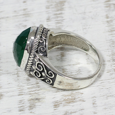 Onyx cocktail ring, 'Green Gleam' - Green Onyx and Sterling Silver Cocktail Ring from India