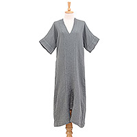 Cotton shift dress, 'Leisurely Grey' - Handcrafted Double-Layered Cotton Gauze Shift Dress in Grey