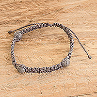 Marble beaded macrame bracelet, 'Marble Powers' - Handmade Grey Macrame Beaded Bracelet with Marble Stones