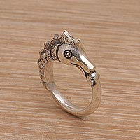 Sterling silver band ring, 'Kuda Laut'