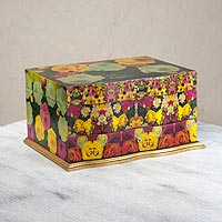 Decoupage jewellery box, 'Bright Bouquet' - Handcrafted Floral Decoupage jewellery Box