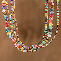 Crystal beaded strand necklace, 'Multicolor Soul' - Handcrafted Crystal and Glass Beaded Strand Necklace