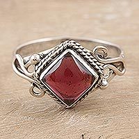 Garnet cocktail ring, 'Fly a Kite' - Garnet and Sterling Silver Cocktail Ring