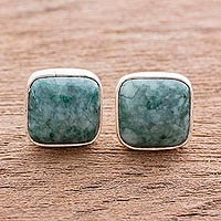 Jade button earrings, 'Life Divine' - Jade Jewelry Artisan Crafted Earrings