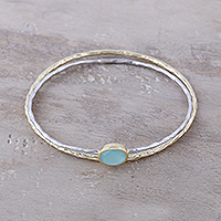 Gold plated sterling silver and chalcedony bangle bracelets, 'Sliver of Sky' (pair) - 18K Gold Plated Sterling Silver Bangle Bracelets (Pair)